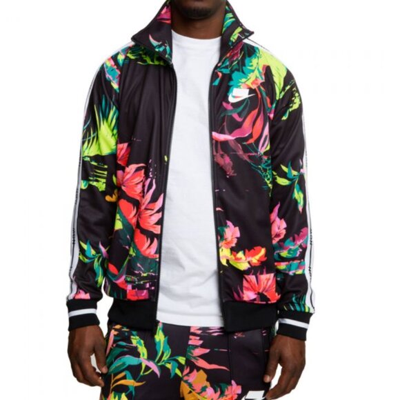 Nike Other - Nike NSW Foldable Collar Track Jacket Men’s L Vyber Black White Floral Full Zip